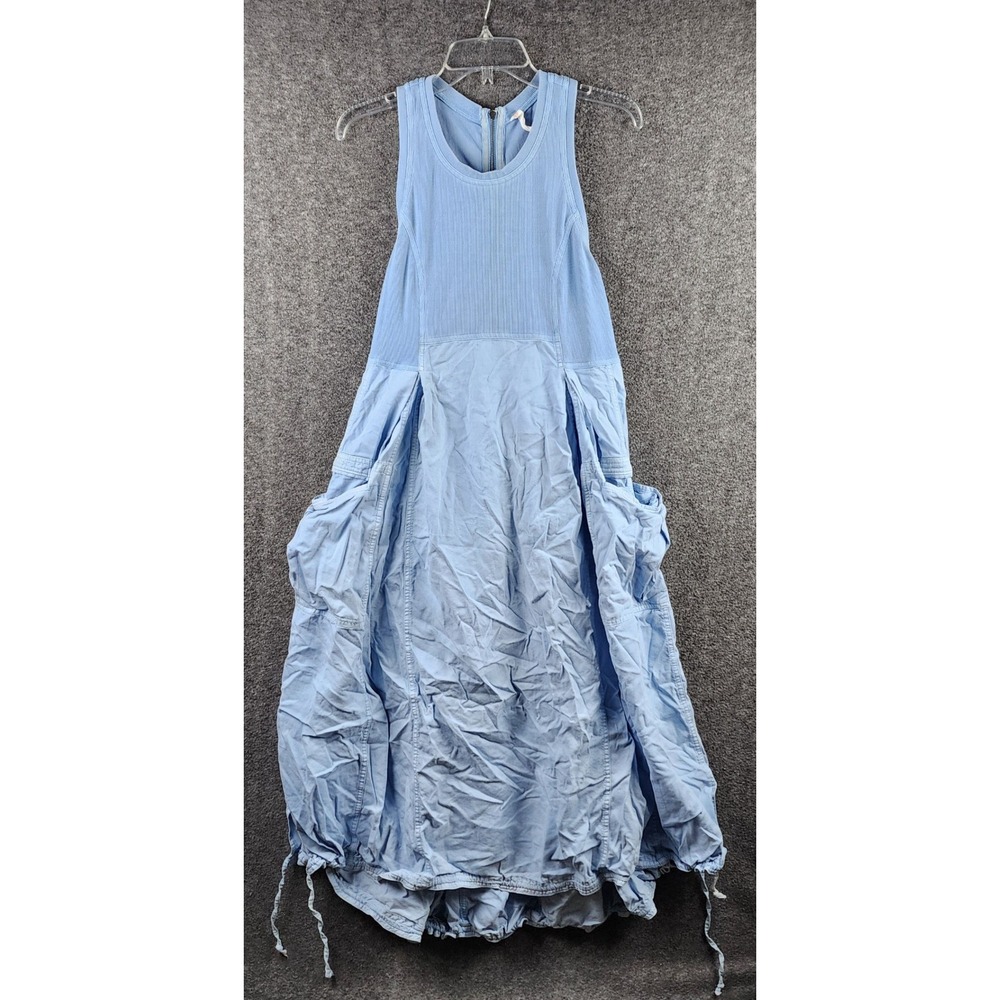 Daily Practice Dress Womens M Parachute Midi Light Blue Cargo Pockets EUC